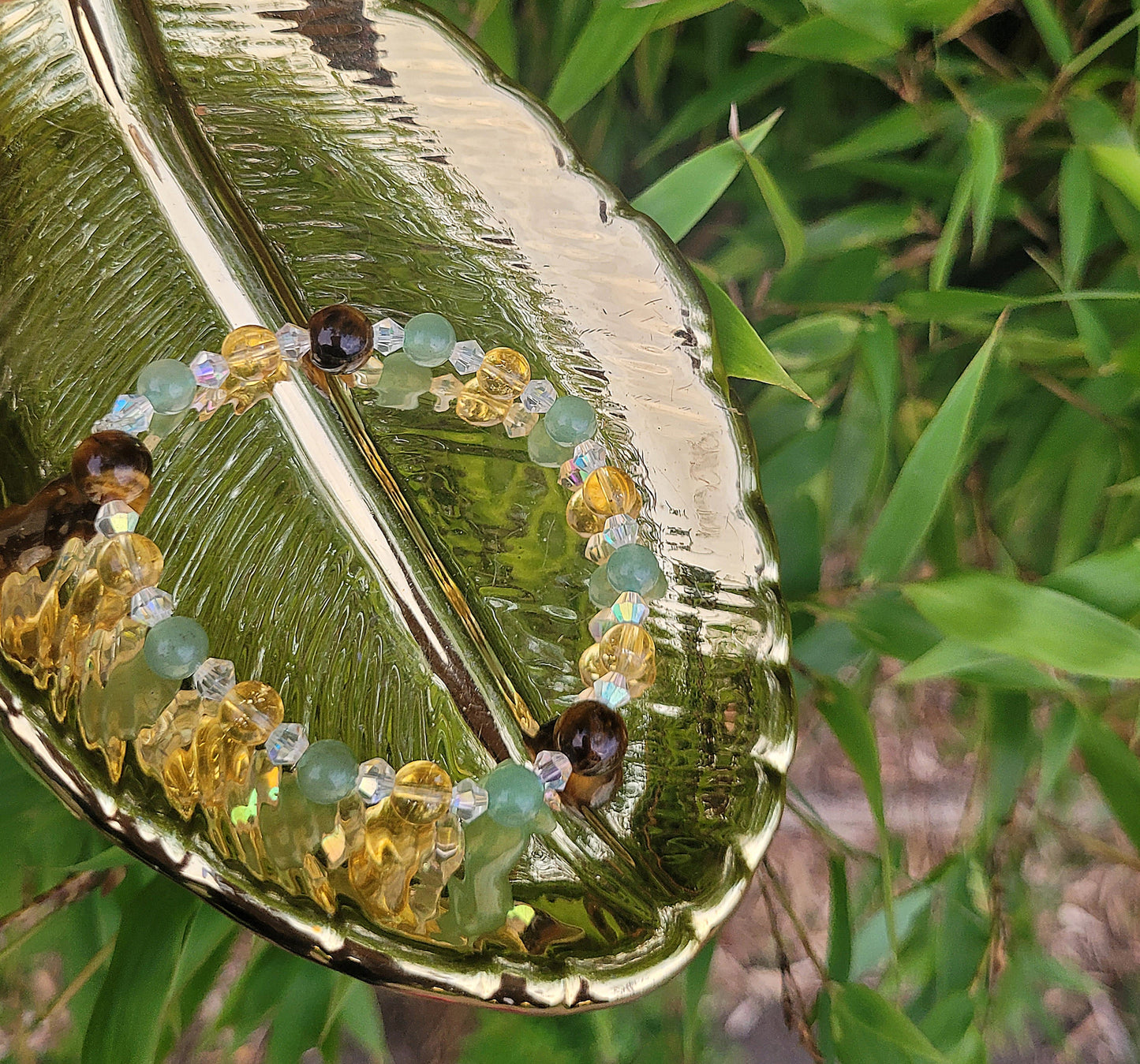 CITRINE, GREEN AVENTURINE & TIGERS EYE BRACELET - JEMZI LONDON