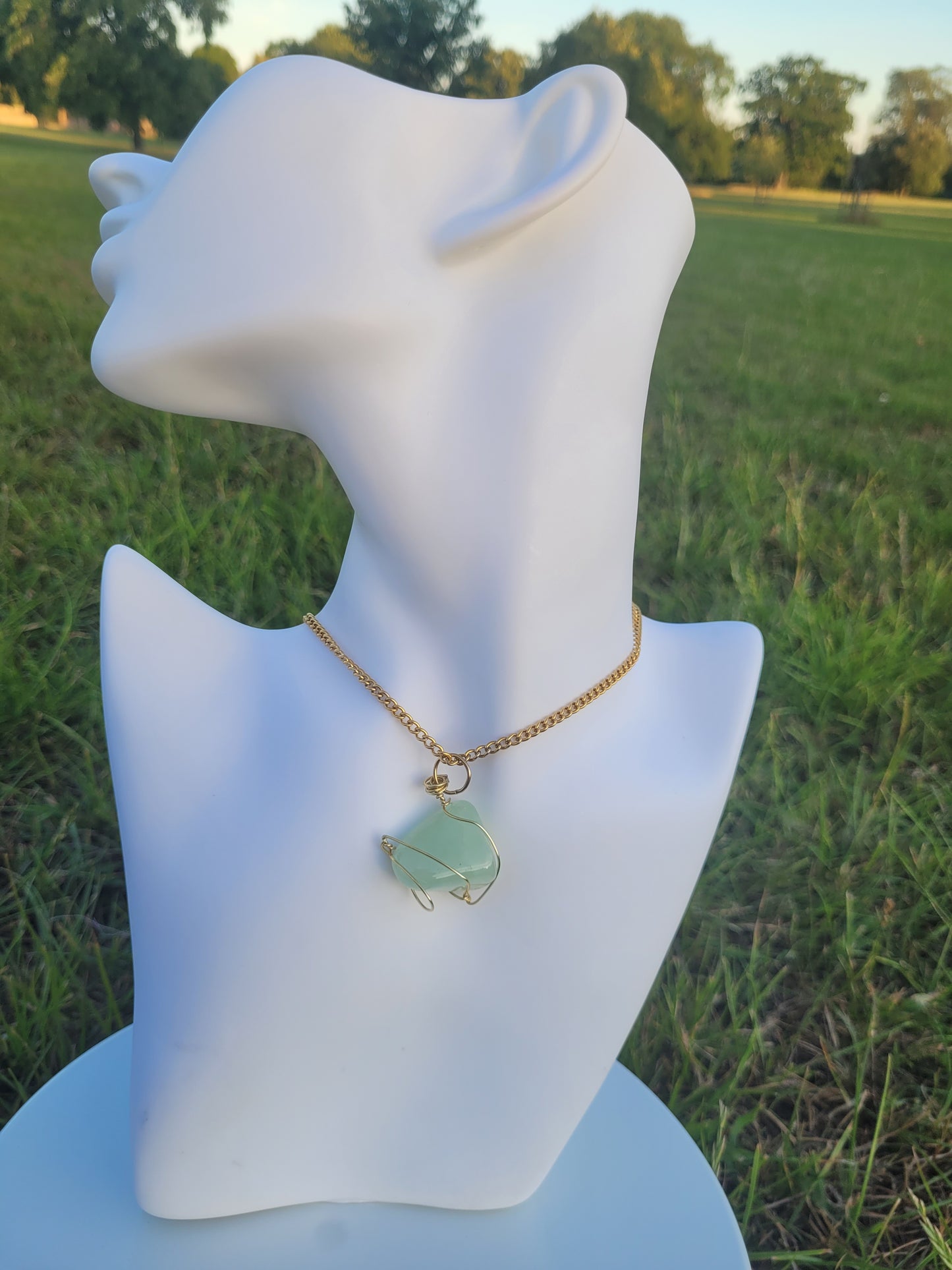 GREEN MOSS AGATE CHOKER, GOLD- JEMZI LONDON
