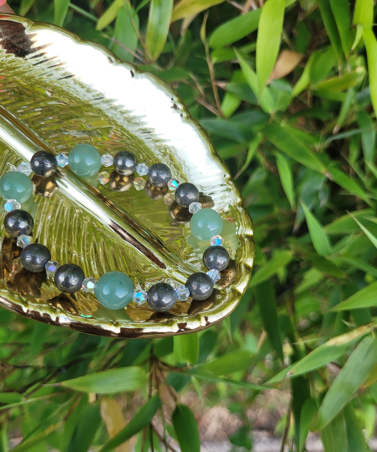 GREEN AVENTURINE & PYRITE BRACELET- JEMZI LONDON