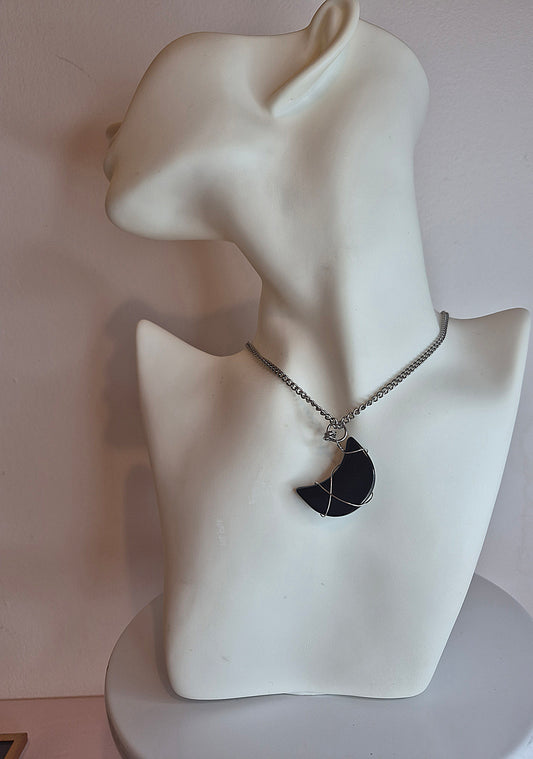BLACK OBSIDIAN MOON NECKLACE- JEMZI LONDON
