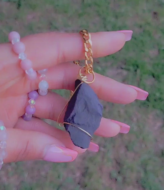 SHUNGITE NECKLACE, GOLD - JEMZI LONDON