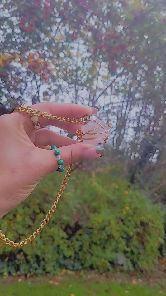 ROSE QUARTZ CHOKER/NECKLACE 18K GOLD